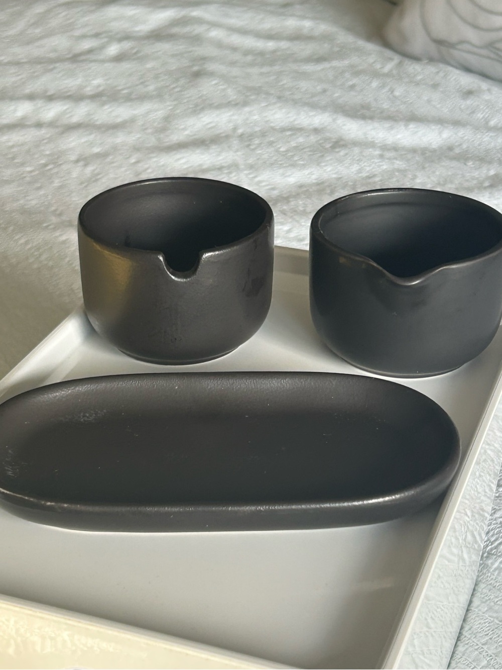 Matte Black Ceramic Cream & Sugar Set - 3 Piece